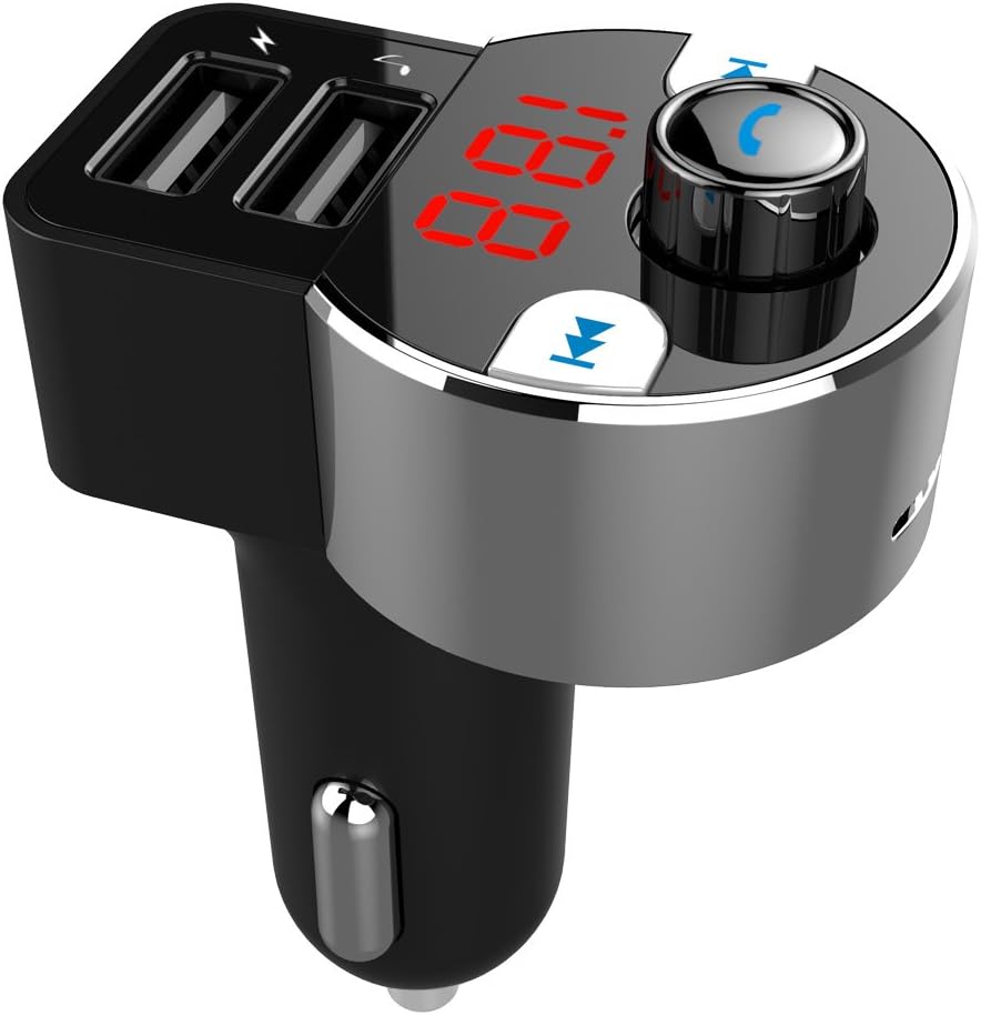 YINUO Bluetooth FM Transmitter,Wireless in-Car Bluetooth Car Adapter LCD Display FM Radio Transmitter Receiver with Hands-Free Calling Music Player Support TF/SD Card,5V/3.1A Dual USB Car Charger
