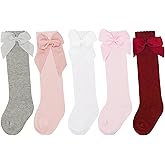 AQOKKA Baby Knee High Socks Kids Tube Long Boot Socks with Bow Cotton Knit Stocking Infant Toddler Dress Socks for Boy Girl