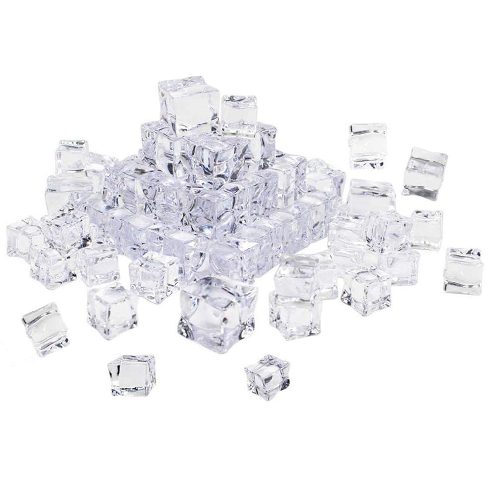 50pcs Cube Square Shape Glass Luster Ice Cubes Fake Artificial Acrylic Ice Cubes Crystal Clear Photography Props Kitchen Decor