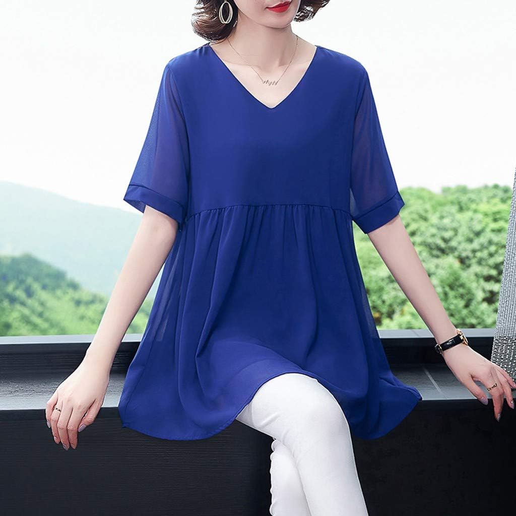 Short Sleeves Flare Chiffon Tunic Tops 