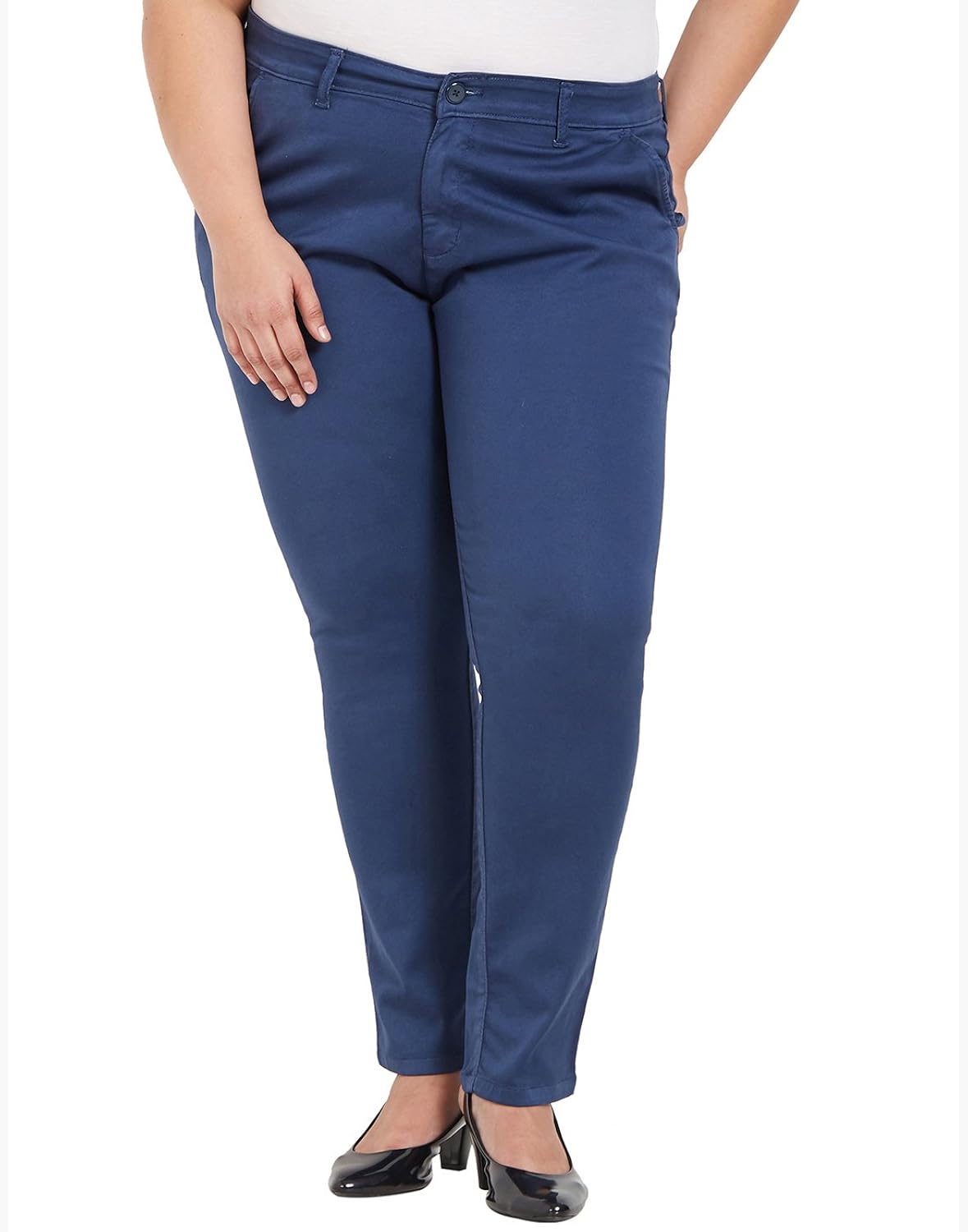 zush mid rise regular fit blue color cotton blend fabric plus sized formal pant for womens