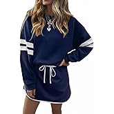Opemiby Womens 2 Piece Sets Casual Stripes Drop Shoulder Long Sleeve Tops and Matching Drawstring Skort Lounge Outfits