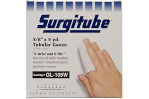 Derma Sciences Surgitube tubular gauze bandage, size 1 white, 5/8" x 5 yds, seamless cotton knit, slip-on dressing retention 