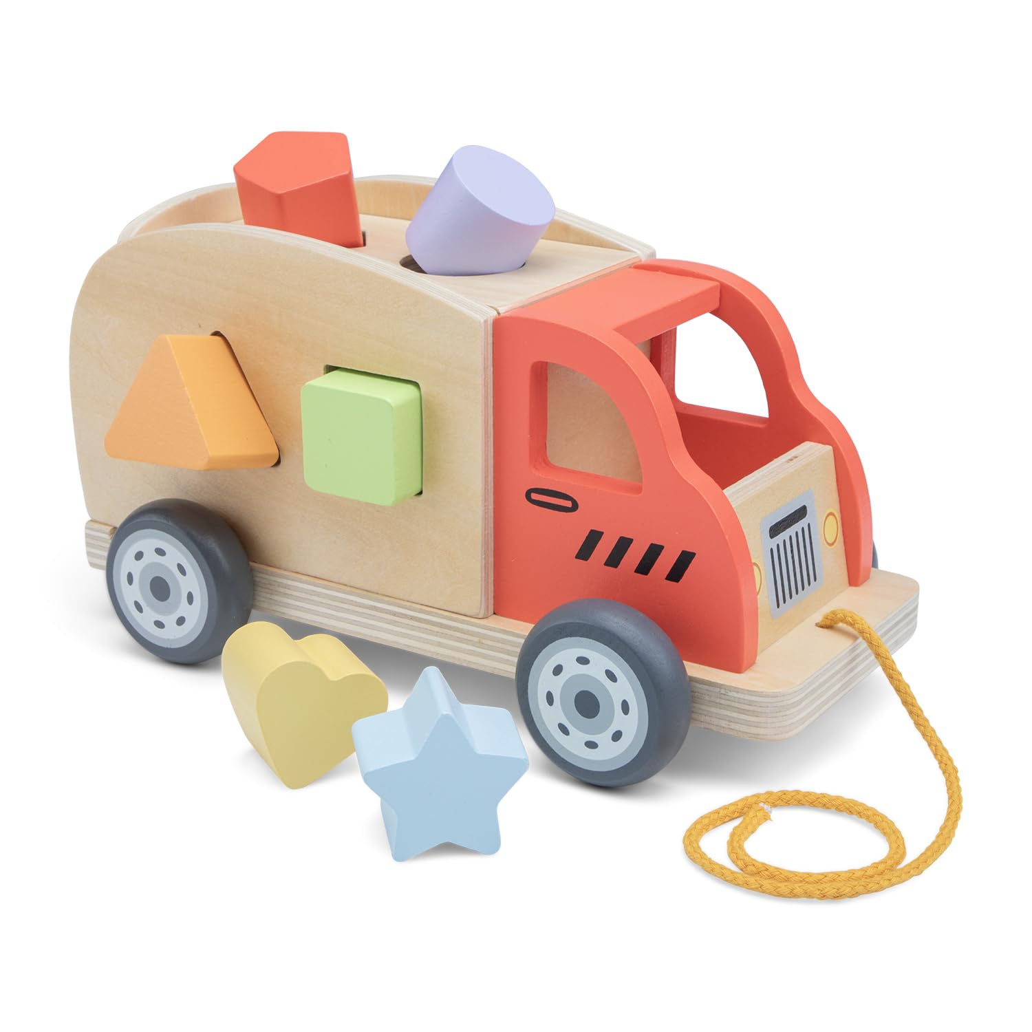 Woet® Wooden Shape Sorter Truck, Pull Along Toddler Toy, Montessori Early Learning, Shape Recognition, Fine Motor Skills, Hand Eye Coordination, Preschool Development, Age 1 Year +