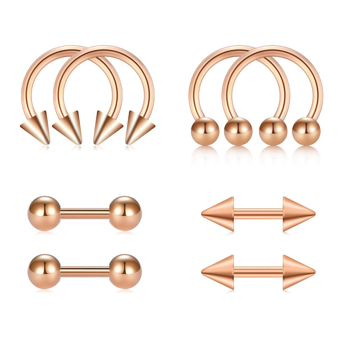 AVYRING 16 Gauge 6mm Helix Earrings Cartilage Barbells Tragus Earring Studs Stainless Steel Piercing Rose Gold Jewellery