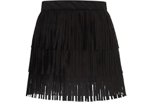 Noomelfish Girls and Women Suede Fringe Skirt Boho Tassel Layered Ruffle Skirt (5-12 Years)