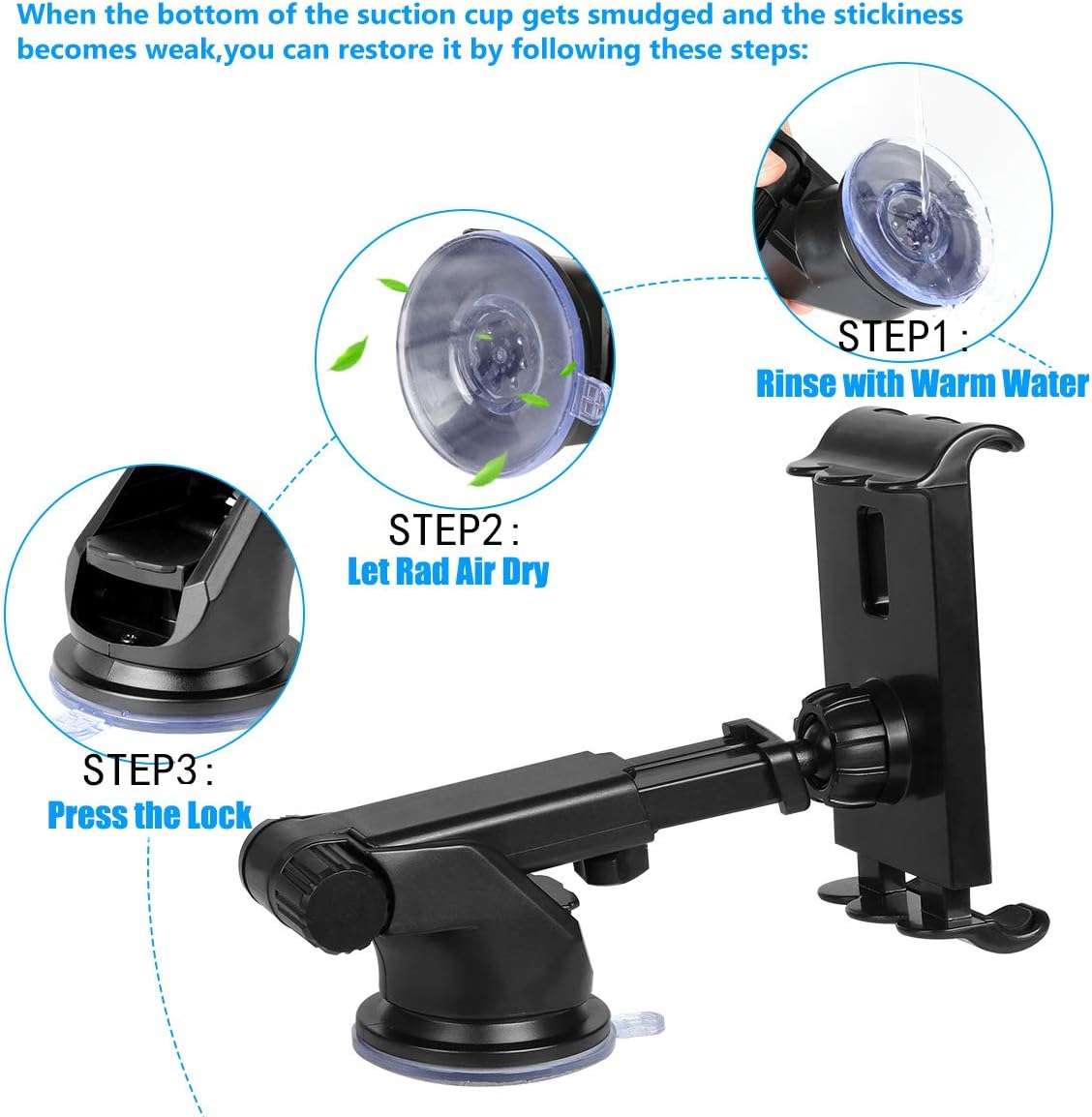Car Tablet Mount for Windshield Window & Air Vent, 7"-10.5" Tablet Holder, 4.5"-6.5" Phone Mount, Compatible iPad Pro 10.5/Air/Mini/iPhone Xs/XS MAX/XR/X/8/8Plus/7/7Plus, Galaxy S7/S8/S10 etc (Black)