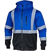 VENDACE High Visibility ANSI Class 1 Reflective Safety Fleece Sweatshirt Hoodie for Men with Detachable Hood(Royal blue,M)