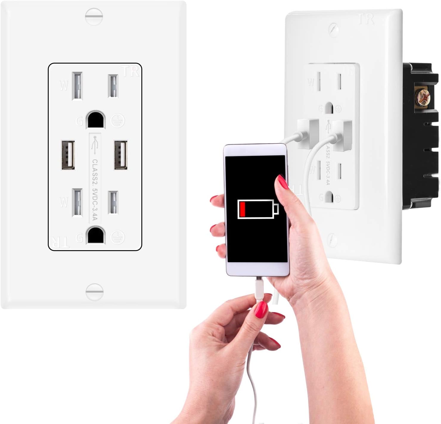 USB Outlets Receptacles, GUKIBO 10 Pack 3.4A USB Wall Outlets 15A Tamper Resistant Duplex Receptacle 125V Electrical Outlets with USB Ports - - 