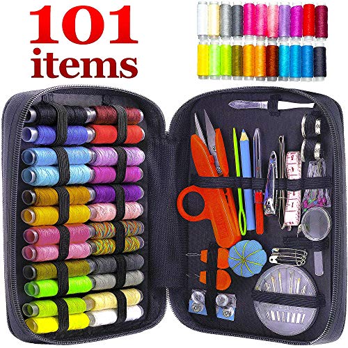 MYFOXI Sewing Kit for Adults, Kids, Home, Travel, Sew Repair, – 101pc Deluxe Mini Sewing Supplies Set with Thread and Needle, Stitch Ripper, Buttons, Safety Pins, Zippered Organizer Sew Box