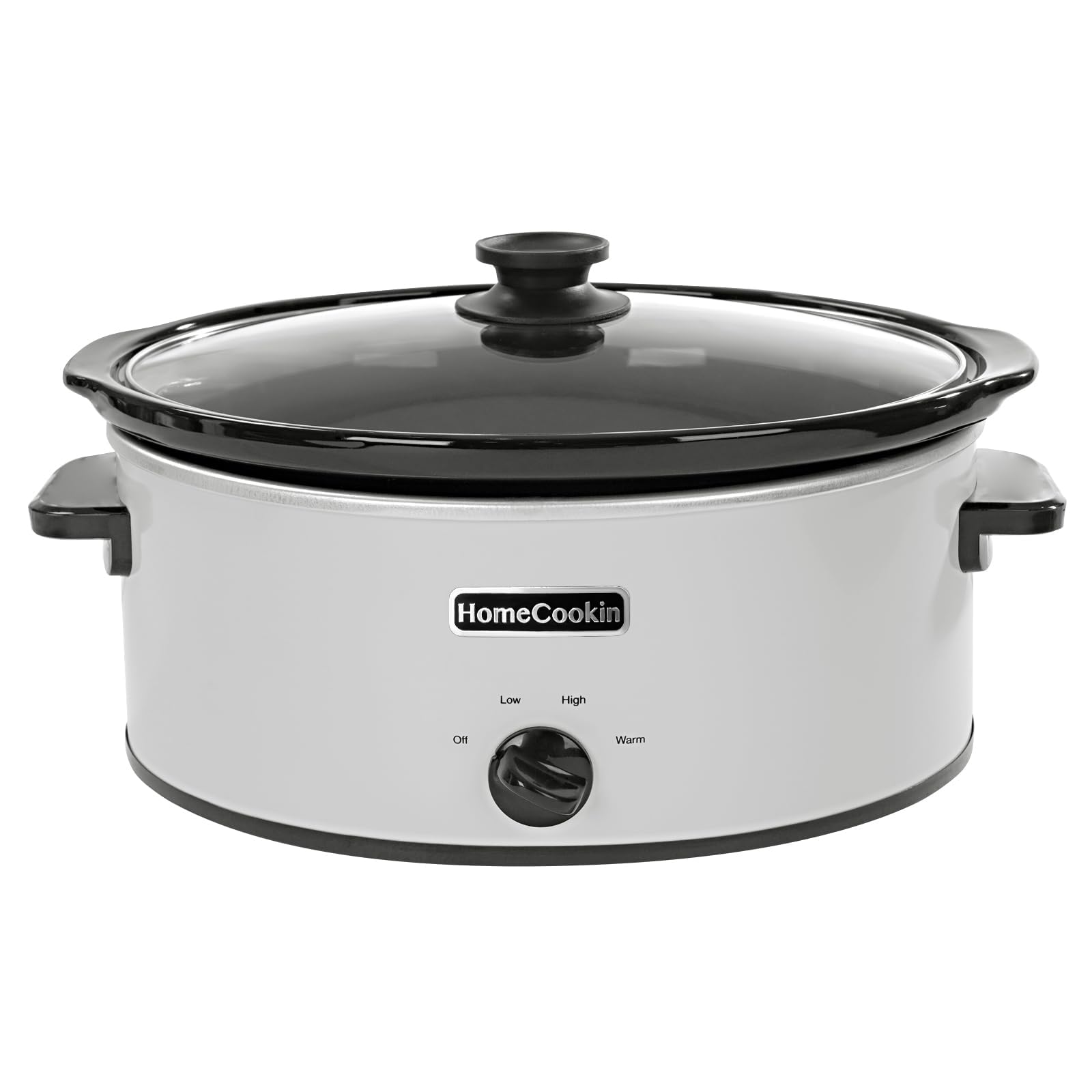 HOMECOOKIN 7 Quart Slow Cooker Oval Manual Pot Food Warmer with 3 Cooking Settings, White Stainless Steel