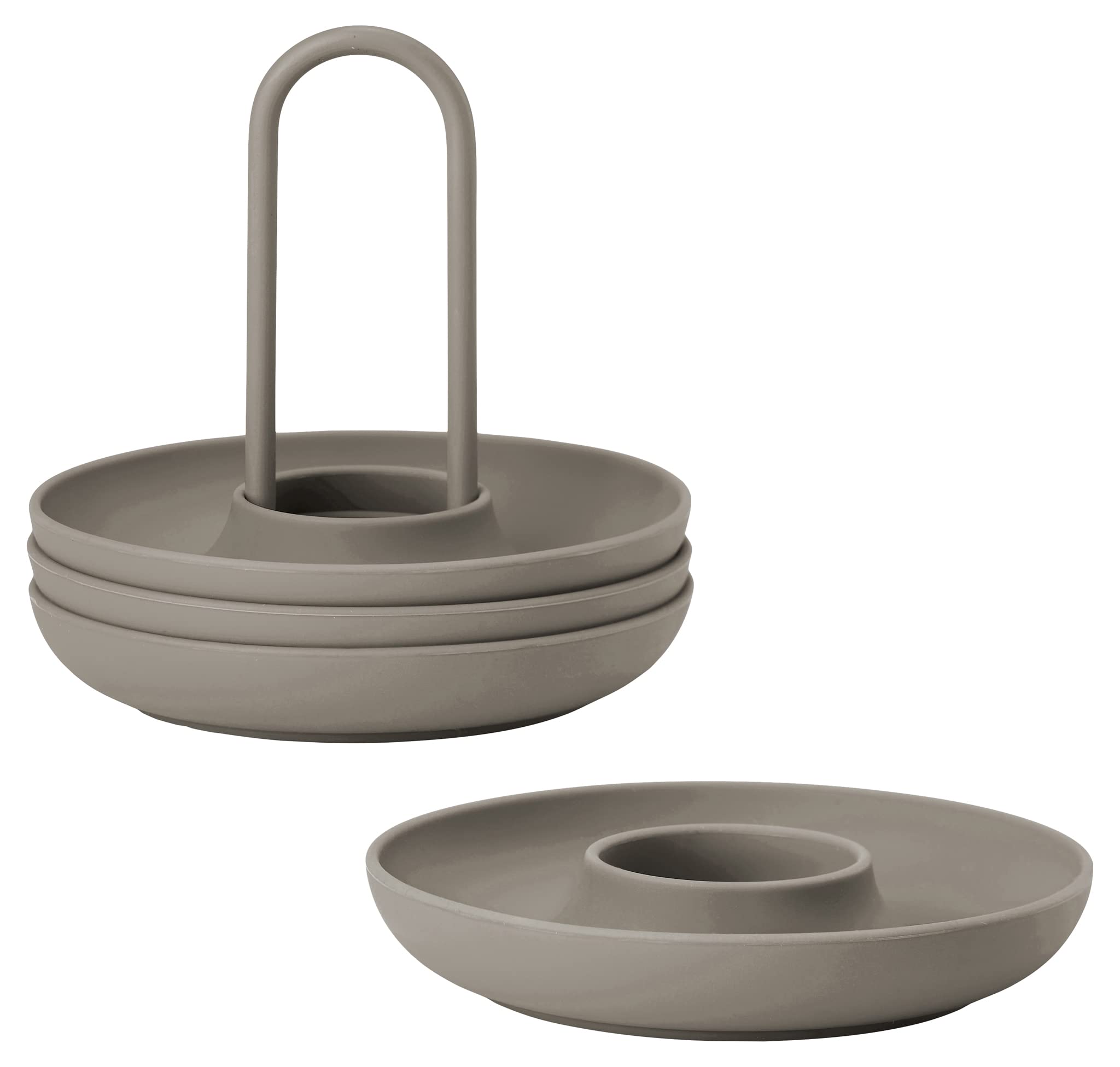 ZONE DENMARK Singles Set of 4 Stackable Silicone Egg Cups with Stand Taupe Diameter 11.2cm Height 9.5cm