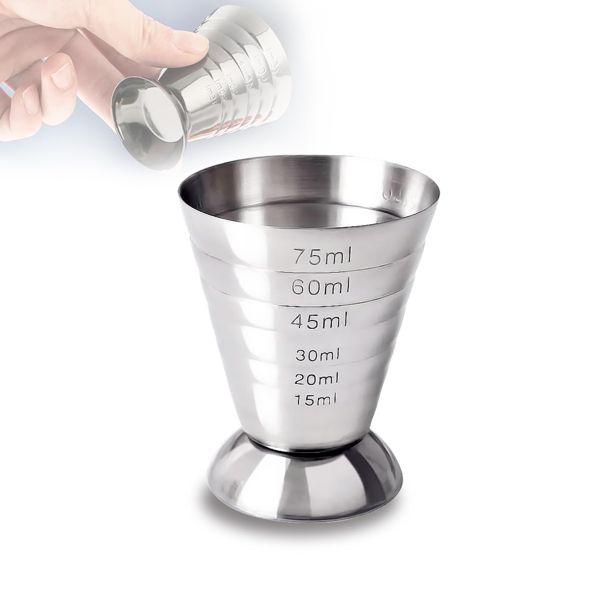 75ml Jigger Bar Craft Dual Spirit Measure Cup Stainless Steel Bar Measuring Cup Multifunction Wine Cocktail Bartender Ounce Cup Bar for Outdoor Indoor Party Silver