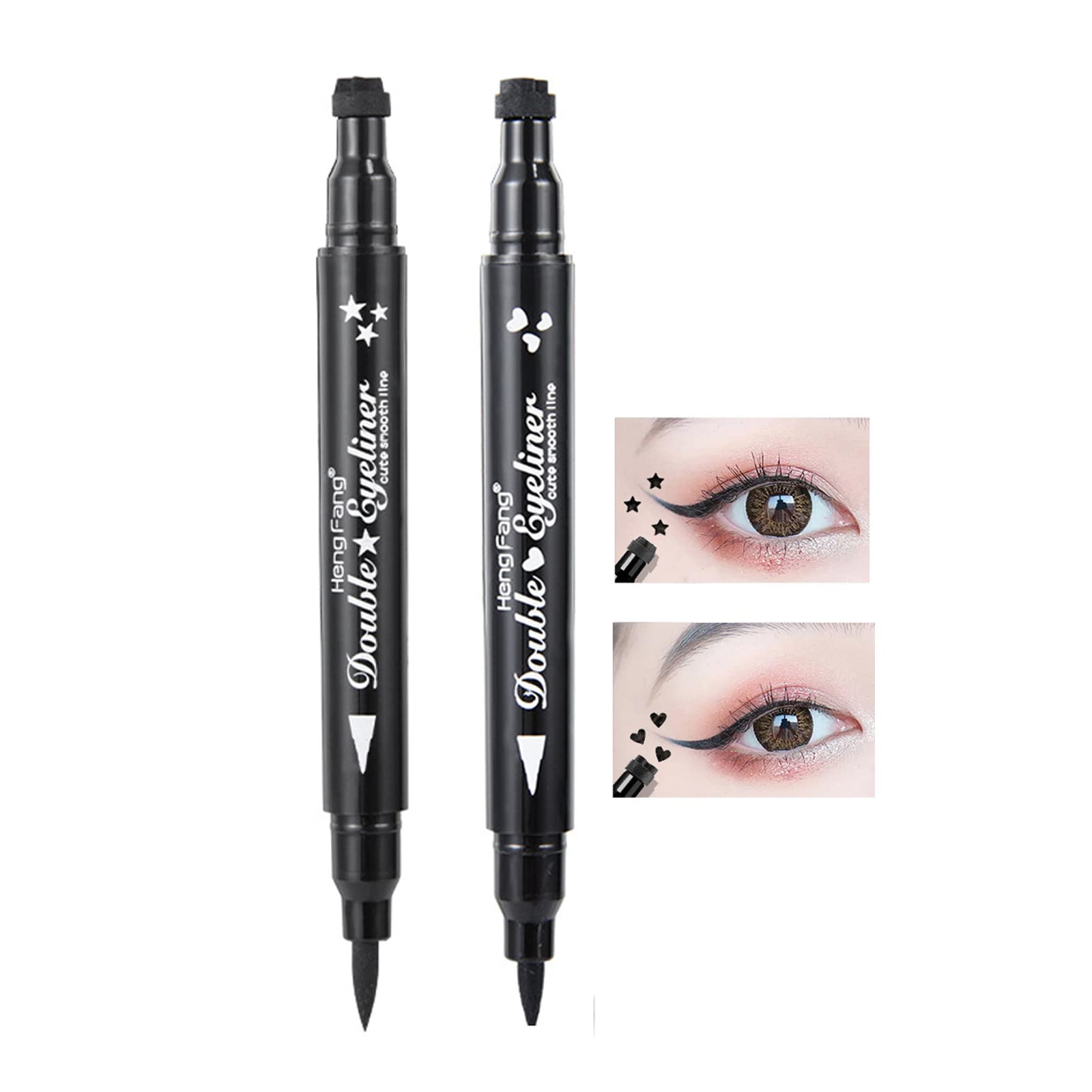 Eyeliner Stamp-OCHILIMA Double-sided Liquid Eyeliner Pen with Eye Makeup Stamp, Waterproof, Double Sided & Long Lasting Seal Tattoo Makeup Tool Red Black Stamp Pen (Black love star)
