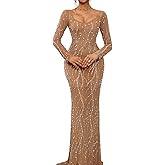 Long Sleeve Pearl Dress Maxi Prom Cocktail Evening Dresses with Rhinestone