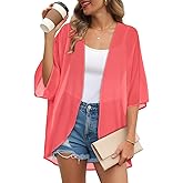 Womens Kimono Cardigans Beach Cover ups Swimwear Puff Sleeve Loose Casual Summer Tops
