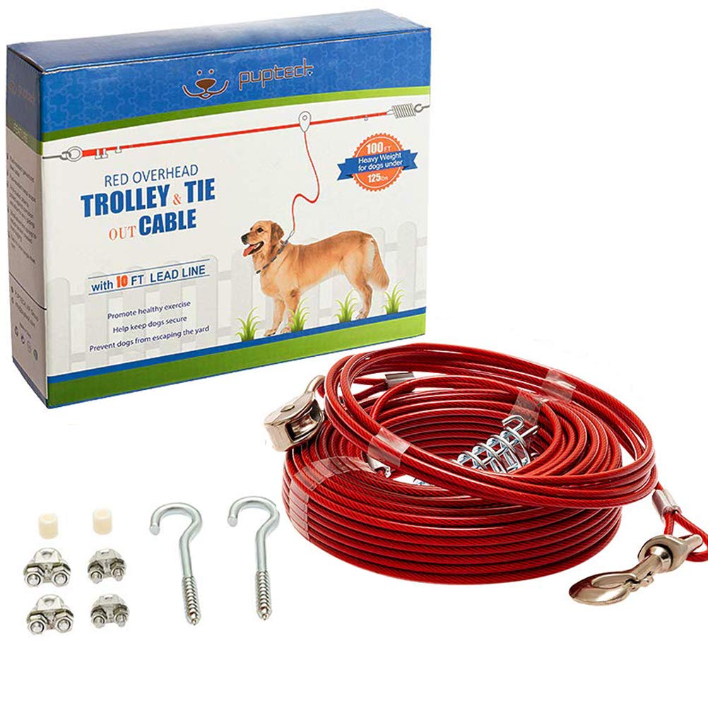 PUPTECK Dog Run Cable, 100 ft Heavy Weight Tie Out Cable with 10 Feet