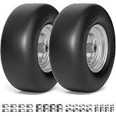 TEPU 13x6.50-6 Flat Free Lawn Mower Tire and Wheel for Zero Turn Mower | Universal 3/4", 5/8", 1/2" Bearings, 500Lbs Load, 5.5"&ndash;7.9" Adjustable Hub, 2 Pack Solid Front Tires Assembly, Gray