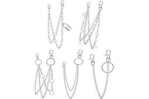 VEINTI+1 5 Pieces Silver Jeans Pants Chain Belt Goth Grunge Chain Pocket Waist Chain with Star Moon Snake Lock Decorations for Women/Men