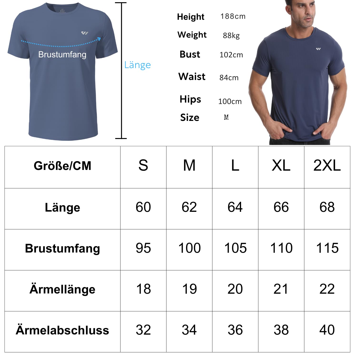 3 or 5er Pack Sport Tshirts Herren Kurzarm,Funktionsshirt Atmungsaktiv & Schnelltrocknend,Fitness Shirt für Training,Laufen,Wandern,Gym,Outdoor-Sport Schwarz-Weiß-Grau Blau M 7