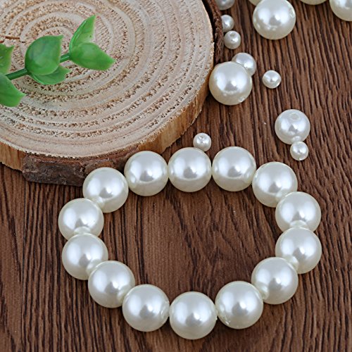 Naler 500pcs Assorted Pearl Beads for DIY Jewelry Making Vase Fillers Table Scatter Wedding Birthday Party Home Decoration, Ivory, 4/6/8/10mm