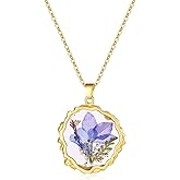 Aliravine Real Pressed Flower Necklace for Women, Handmade Birth Floral Pendant, Meaningful Nature-Inspired Jewelry Gift for Christmas, Valentine’s & Mother’s Day - 18"