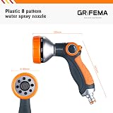 GRIFEMA GE1303 Garden Hose Spray Gun, 8 Patterns, High Pressure, Orange/Black view 2