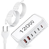 USB C Charger Block, 120W GaN 6-Port Charging Station, 30W Fixed PD Port Type C Charger Fast Charging for iPhone 17/16/15/14, iPad, Galaxy, Pixel, Power Adapter Hub for Travel Home Office