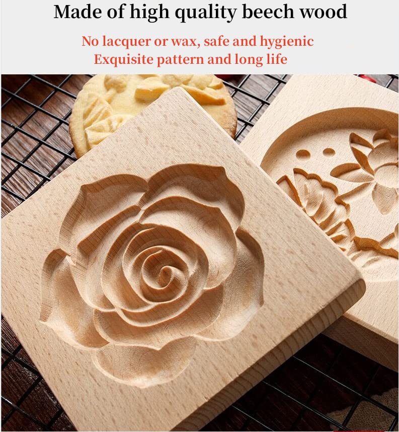 Wooden Cookie Biscuit Molds, Carved Wooden Mould DIY Cookie Stamps