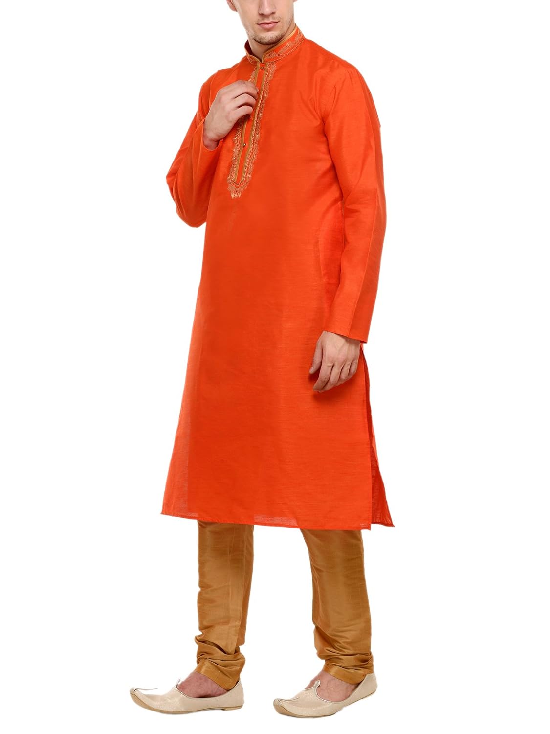 rg designers orange self design full sleeves kurta pyjama set
