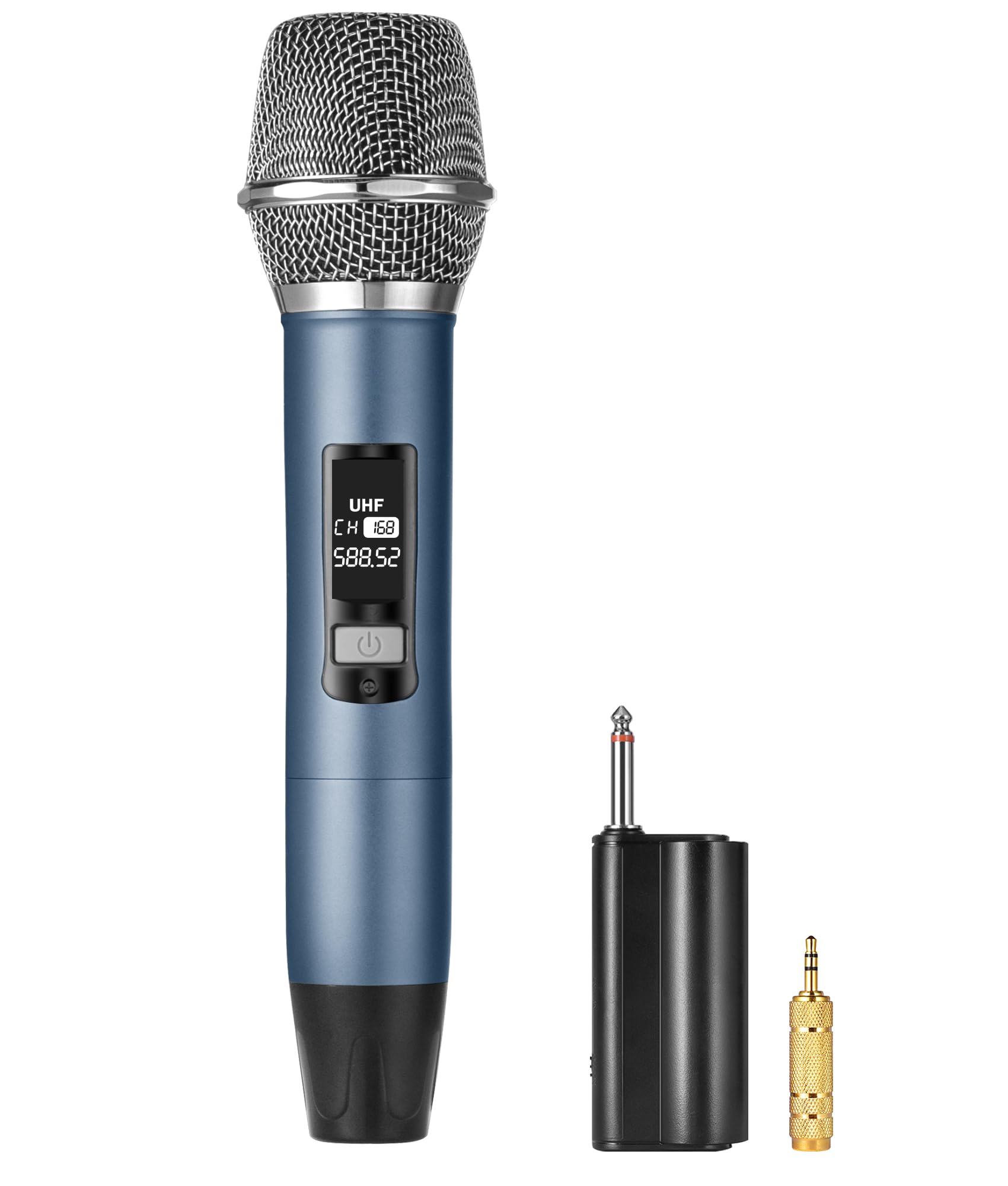 Photo 1 of Meloace Rechargeable Wireless Microphone, Metal UHF Microphone with 1/4" Receiver, Plug-and-Play for Karaoke Singsing, Lecture, Stage Performance, PA System (Blue)