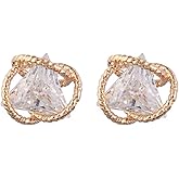 ENMOKI Geometric Triangle Cubic Zirconia Stud Earrings for Womens, Gold-Plated-Brass,…