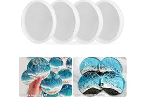 RESINWORLD 4 Pack 4 inches Thick Round Coaster Molds, Coaster Silicone Molds for Resin Casting, Geode Agate Silicone Coaster Epoxy Casting Mold