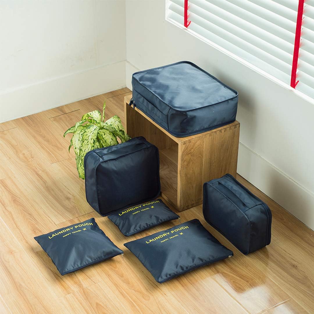 Kono 6PCS Travel Essential Bags-in-Bag Packing Cubes Durable Travel Luggage Organisers Suitcase Storage Bags Compression Pouches (Navy) - Image 3