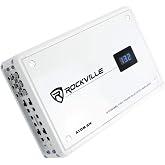 Rockville Atom 8W White 8-Channel Marine/Boat Amplifier Amp | 3500W Peak, 880W RMS, Bluetooth, 4/6/8-Channel Configurable, Class D, Dual 50-250Hz Crossovers, RCA Line Output
