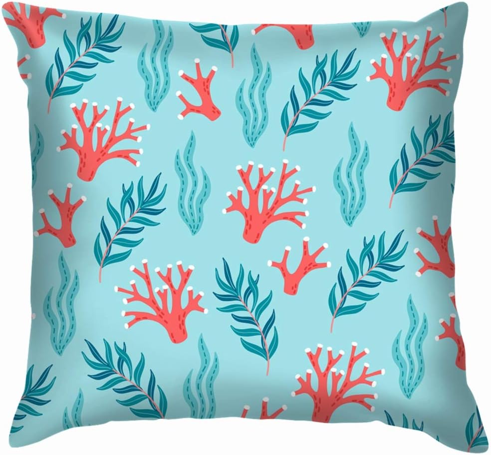 Ocean Corals Seaweeds On Nature Sea Pillow Case Throw Pillow Cover Square Cushion Cover 22X22 Inch