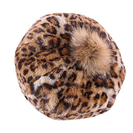Ostern beste Geschenke !!! Beisoug Fashion Damen Mädchen Winter Warm Leopardenmuster Wild Hairball Berets Kürbis Hut Mütze (5