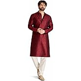 Sojanya (Since 1958 Men's Red Jacquard Silk Kurta &amp; Churidaar Pyjama