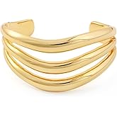 ORIGENCE Chunky Gold Cuff Bracelet for Women 14K Gold Plated Wide Open Bangle Hollow Wide Cuff Bracelets Thick Wave Wrist Bracelet Statement Fashion Jewelry Gift