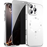 ZZYYQSL Magnetic Case for iPhone 16 Pro Max with Privacy Screen Protector and Full Camera Cover for iPhone 16 Pro Max, Sparkle Metal Glossy Luxury Color Phone Cases for 16 ProMax, No Fading-White