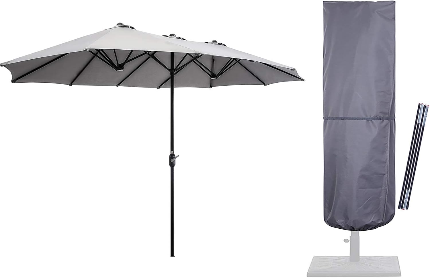 SUPERJARE 14 Ft Gray Outdoor Patio Umbrella and Updated Gray Patio Cover with Rod