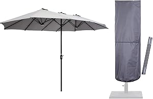 SUPERJARE 14 Ft Gray Outdoor Patio Umbrella and Updated Gray Patio Cover with Rod