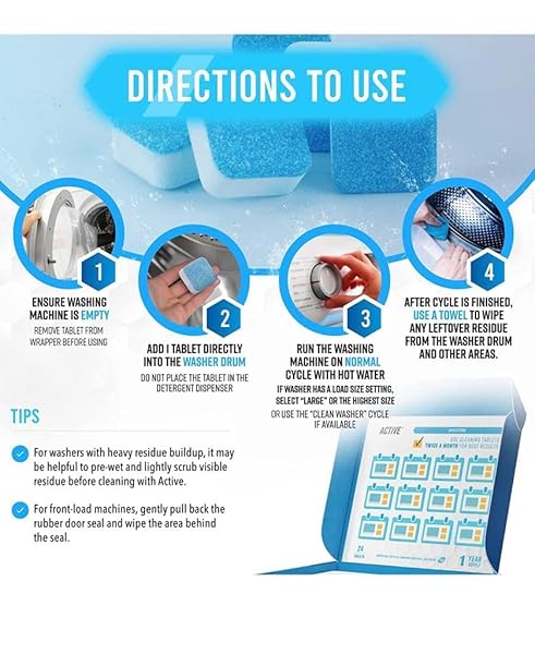 RAXTUP WASHING MACHINE CLEANER DEEP CLEANING TABLETS FOR HE FRONT LOADER & TOP LOAD WASHER, CLEAN INSIDE DRUM AND LAUNDRY TUB SEAL (30)