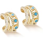 MYEARS Women Ear Cuff Earring Gold Non Pierced Cartilage Clip on Open Wrap Turquoise 14K Gold Plated Simple Hypoallergenic Everyday Jewelry