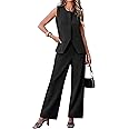 luvamia Vest Pants Suits for Women Dressy 2 Piece Business Casual Outfits Sleeveless Blazer Wide Leg Pants Pantsuit Sets