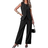 luvamia Vest Pants Suits for Women Dressy 2 Piece Business Casual Outfits Sleeveless Blazer Wide Leg Pants Pantsuit Sets