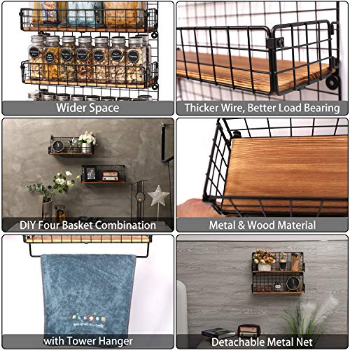 Xcosrack Wall Mounted Spice Rack with Towel Hanger 4 Tier Hanging