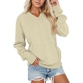 Womens V Neck Sweatshirt No Hood Fleece Sweat Shirts Women Long Sleeve Vneck Soft Pullover Sweatshirts with Pockets