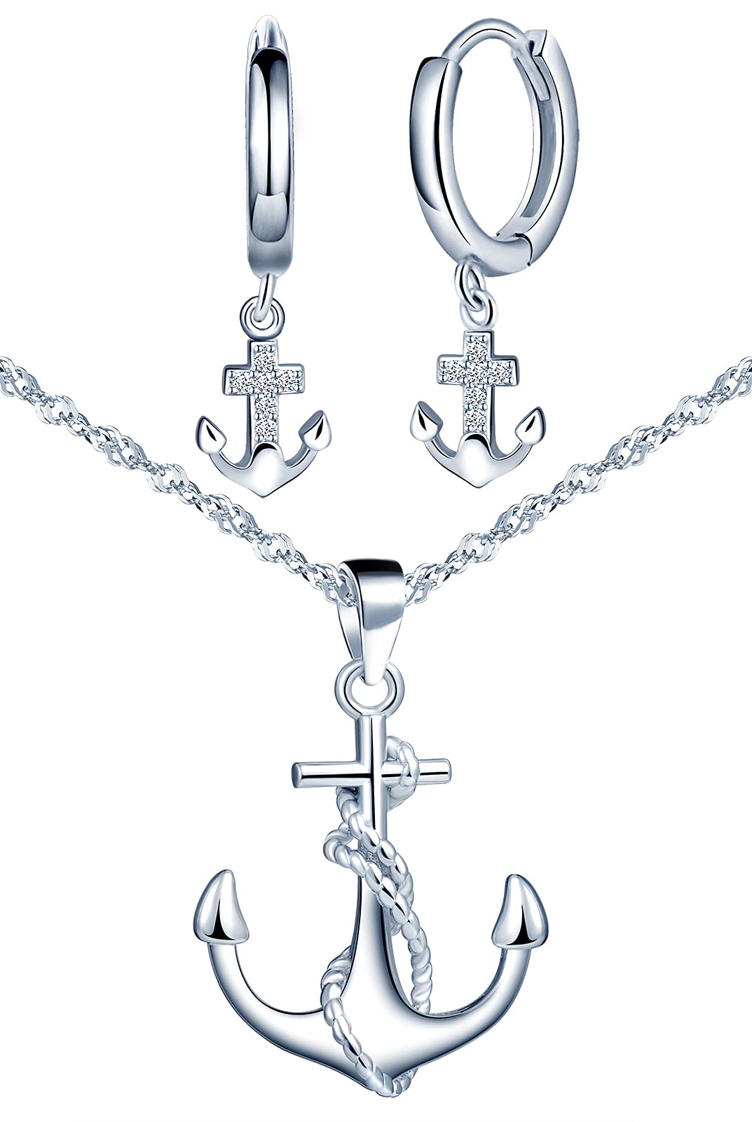 Yumilok Hoop Earrings Necklace Set 925 Sterling Silver Jewellery Set for Women