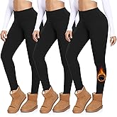 MOREFEEL 3 Pack Thermal Fleece Lined Leggings Women,High Waisted Tummy Control Warm Winter Yoga Workout Thick Pants